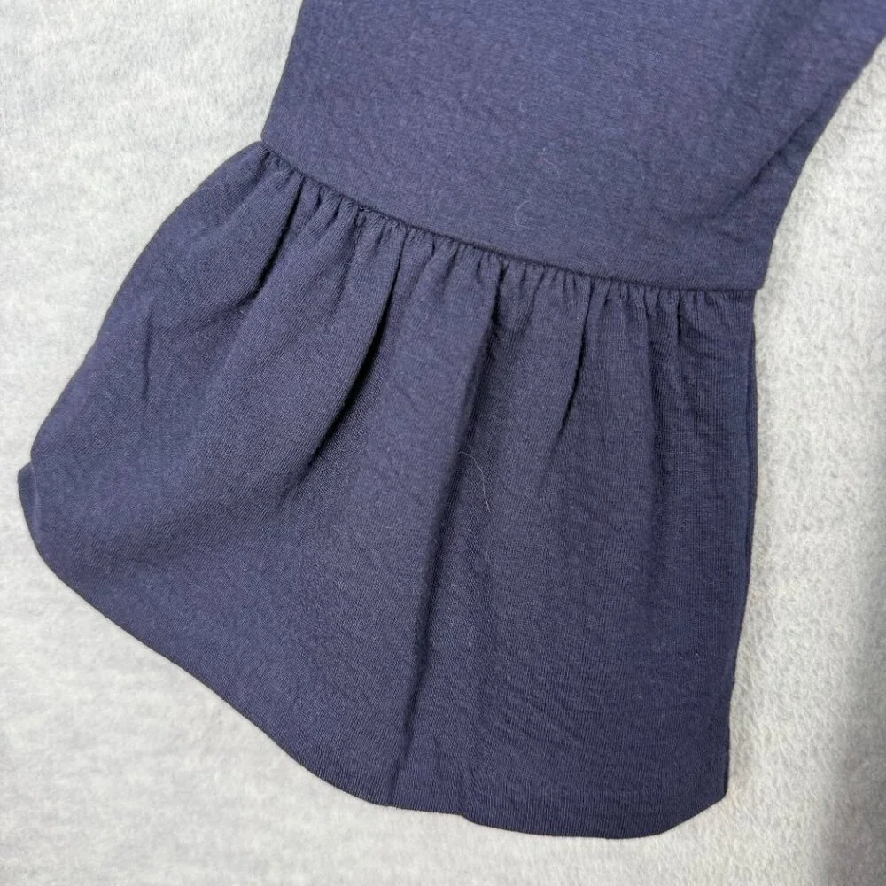 J Crew Factory M Solid Ruffle Sleeve Shift Dress Navy Blue Textured Cotton Blend - Picture 4 of 12